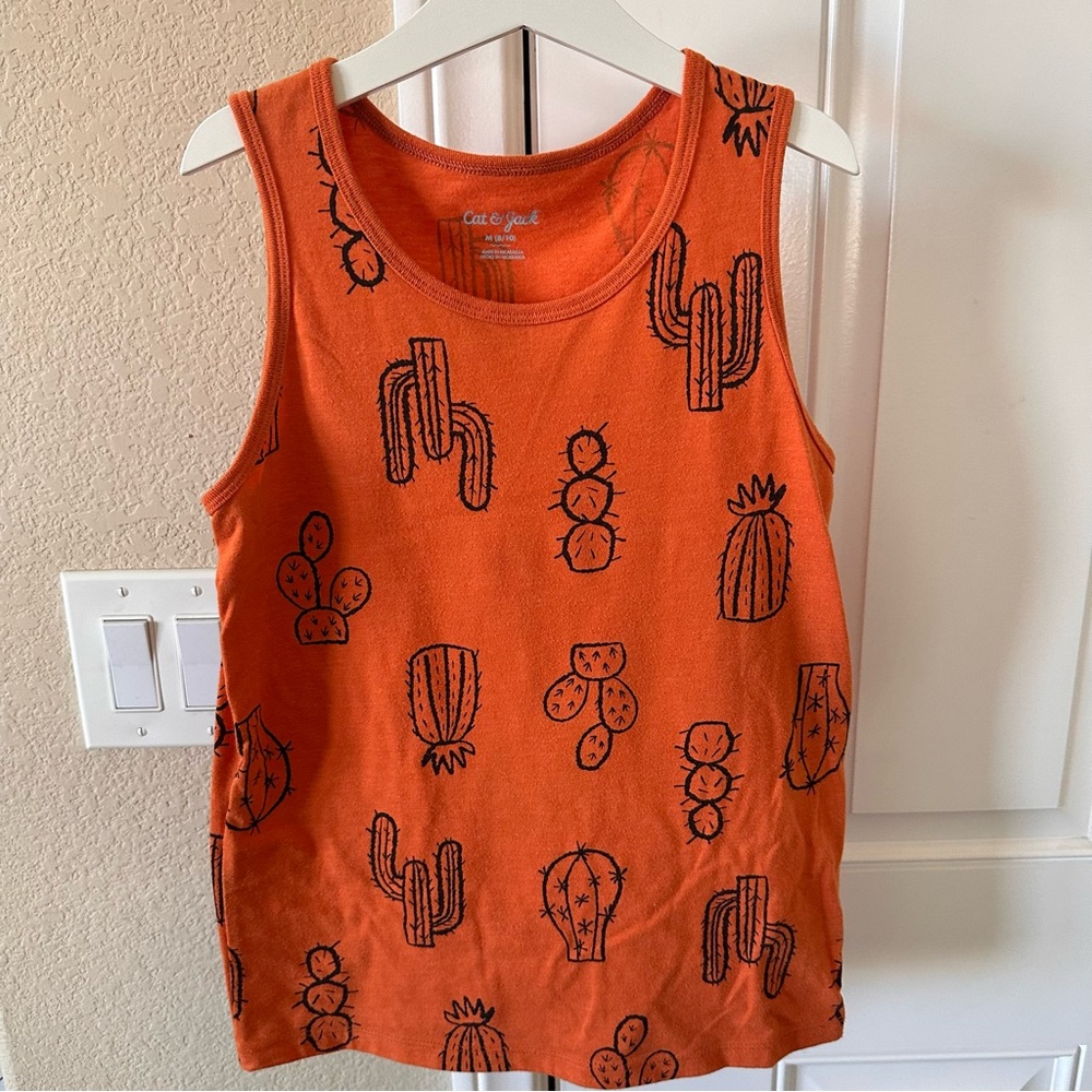Cat & Jack Orange Cactus Print Tank Top Size 8/10